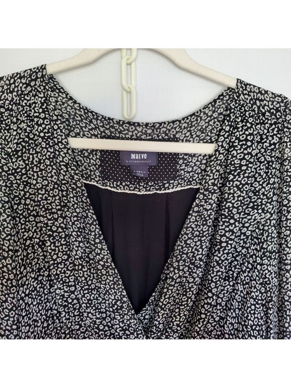ANTHROPOLOGIE MAEVE 'CAROLYN' DRESS MINI LEOPARD PRINT BLK WHT WOMENS (XS) - Picture 5 of 15